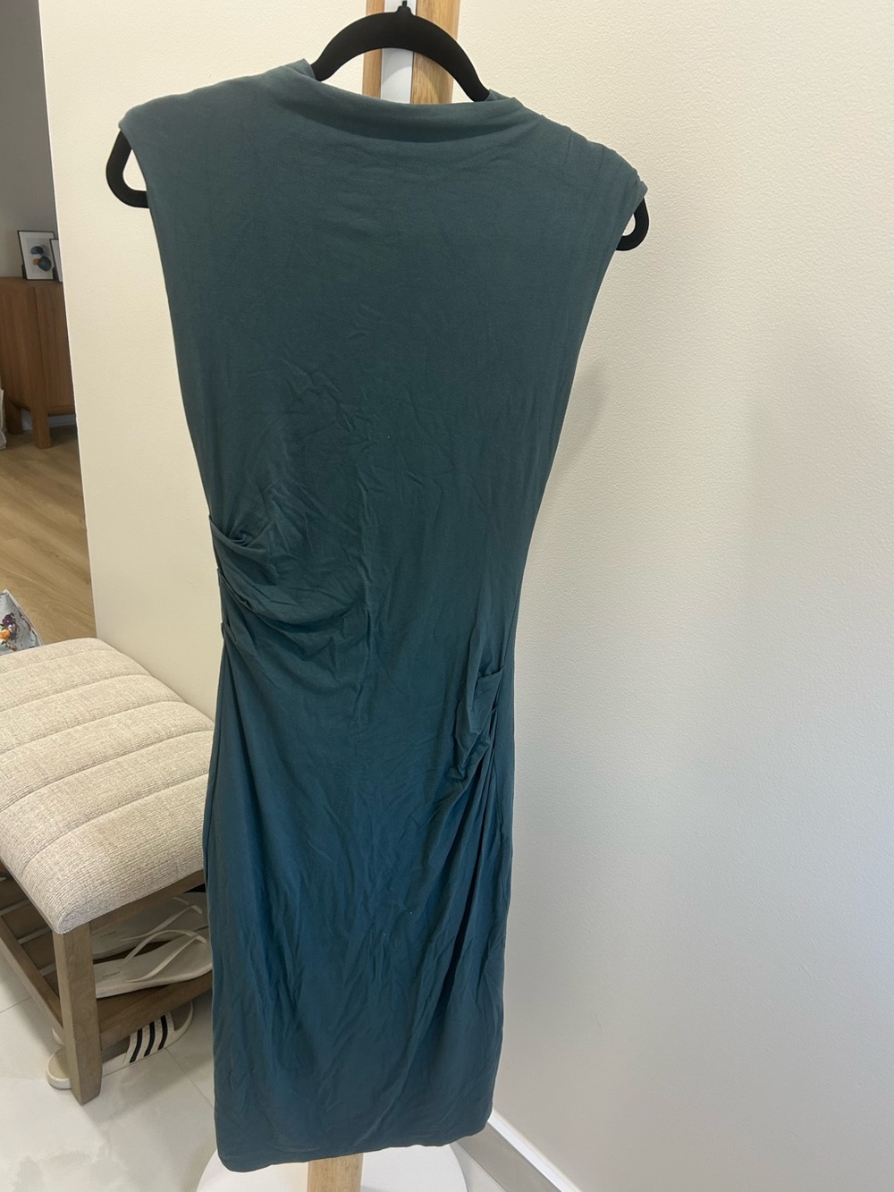 Sleeveless Teal Green Midi Dress with high neckline
